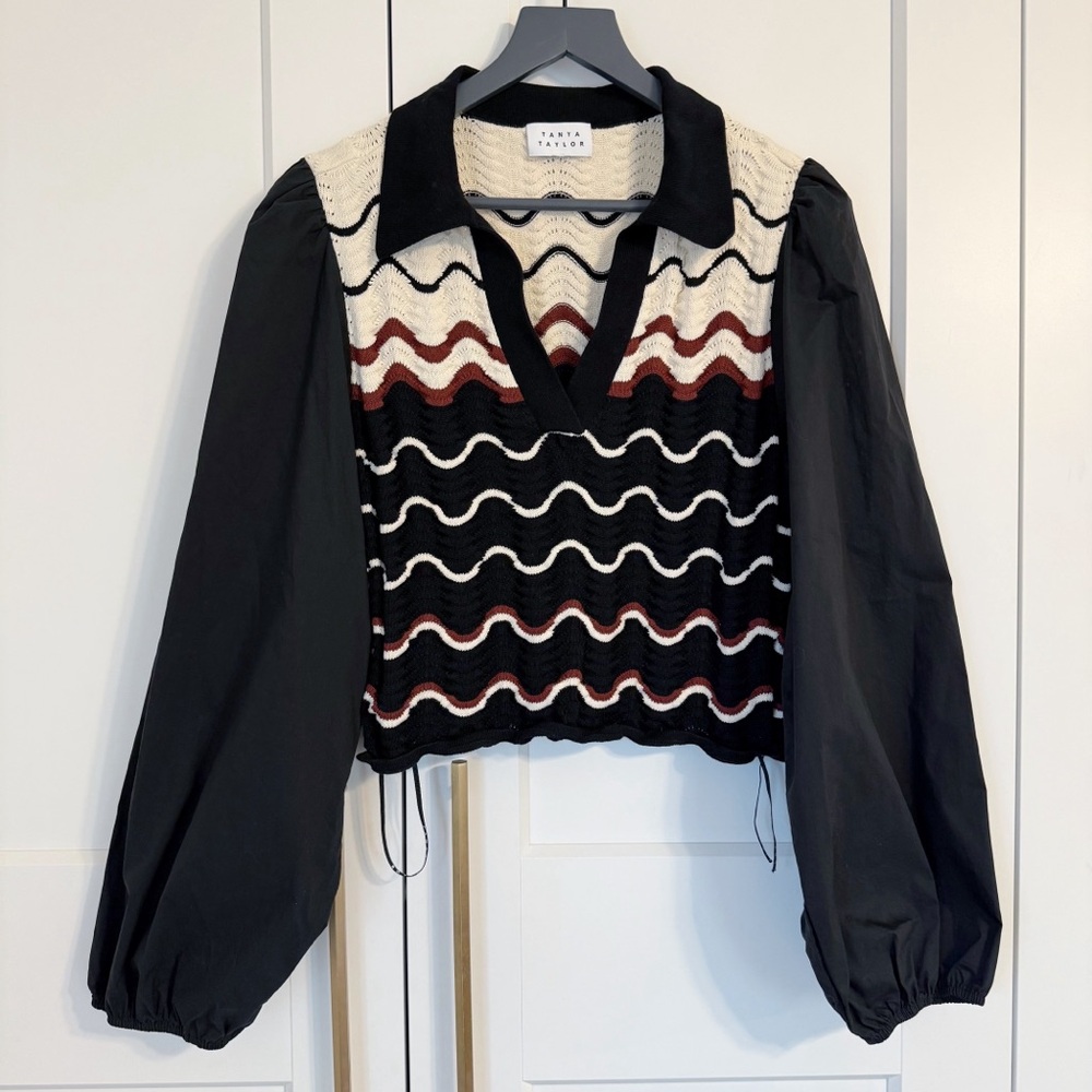 TANYA TAYLOR Women’s L / XL Arleta Crochet Top Long Sleeve CP25 - Picture 3 of 9